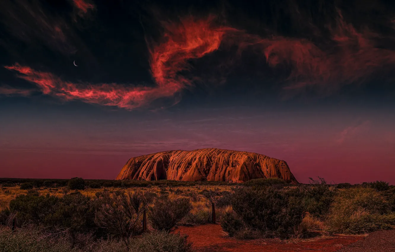 Photo wallpaper wallpaper, sky, nature, mountain, rocks, evening, Australia, Uluru