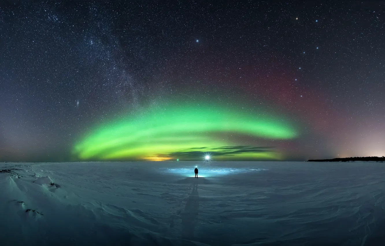 Photo wallpaper the sky, stars, people, the milky way, Aurora, sky, stars, man