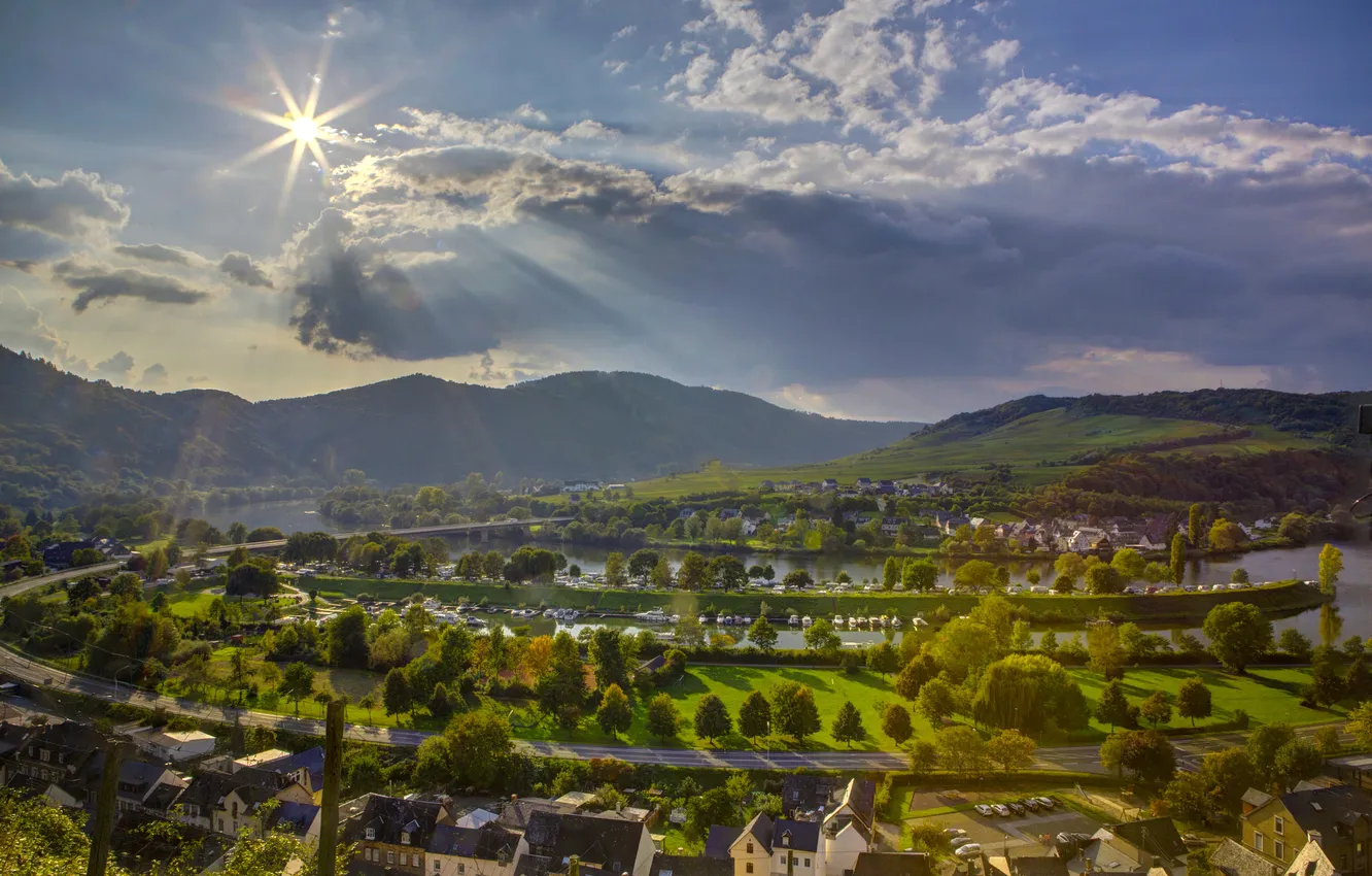 Photo wallpaper the sky, clouds, landscape, mountains, nature, the city, photo, home