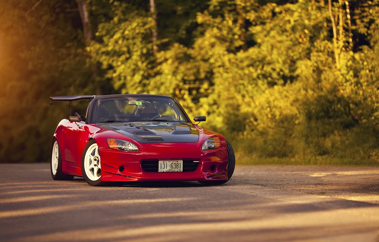 Photo wallpaper asphalt, red, glare, red, Roadster, Honda, Honda, S2000