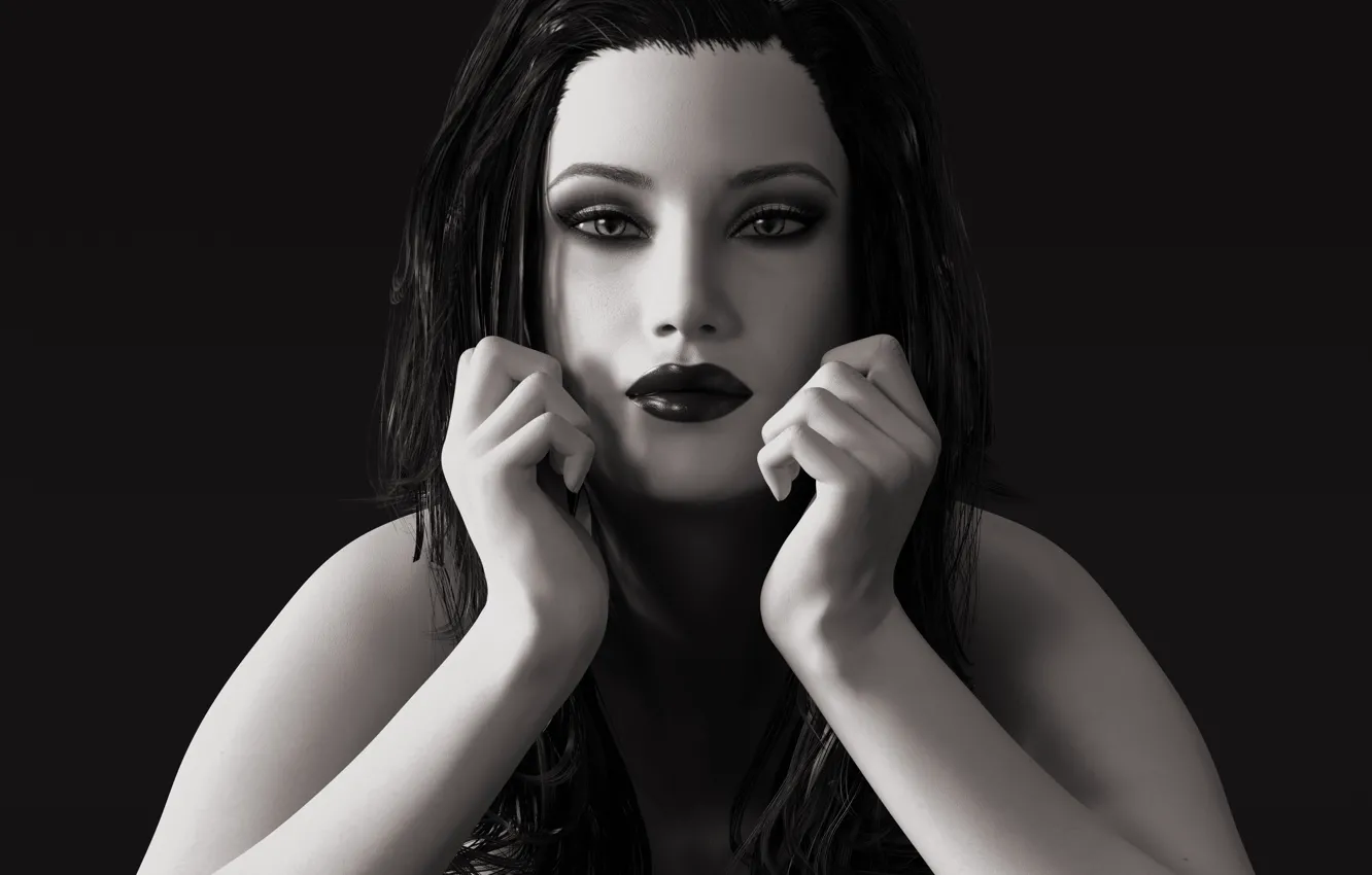 Photo wallpaper look, girl, black and white