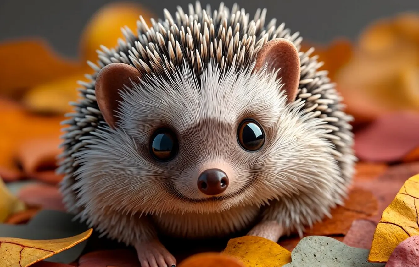 Photo wallpaper leaves, hedgehog, generated by AI