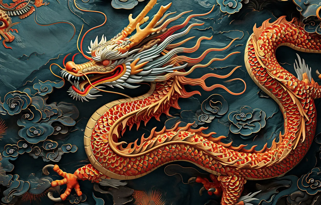 Photo wallpaper face, dragon, fantasy, symbol of the year, the year of the dragon, Oriental style, Asian …