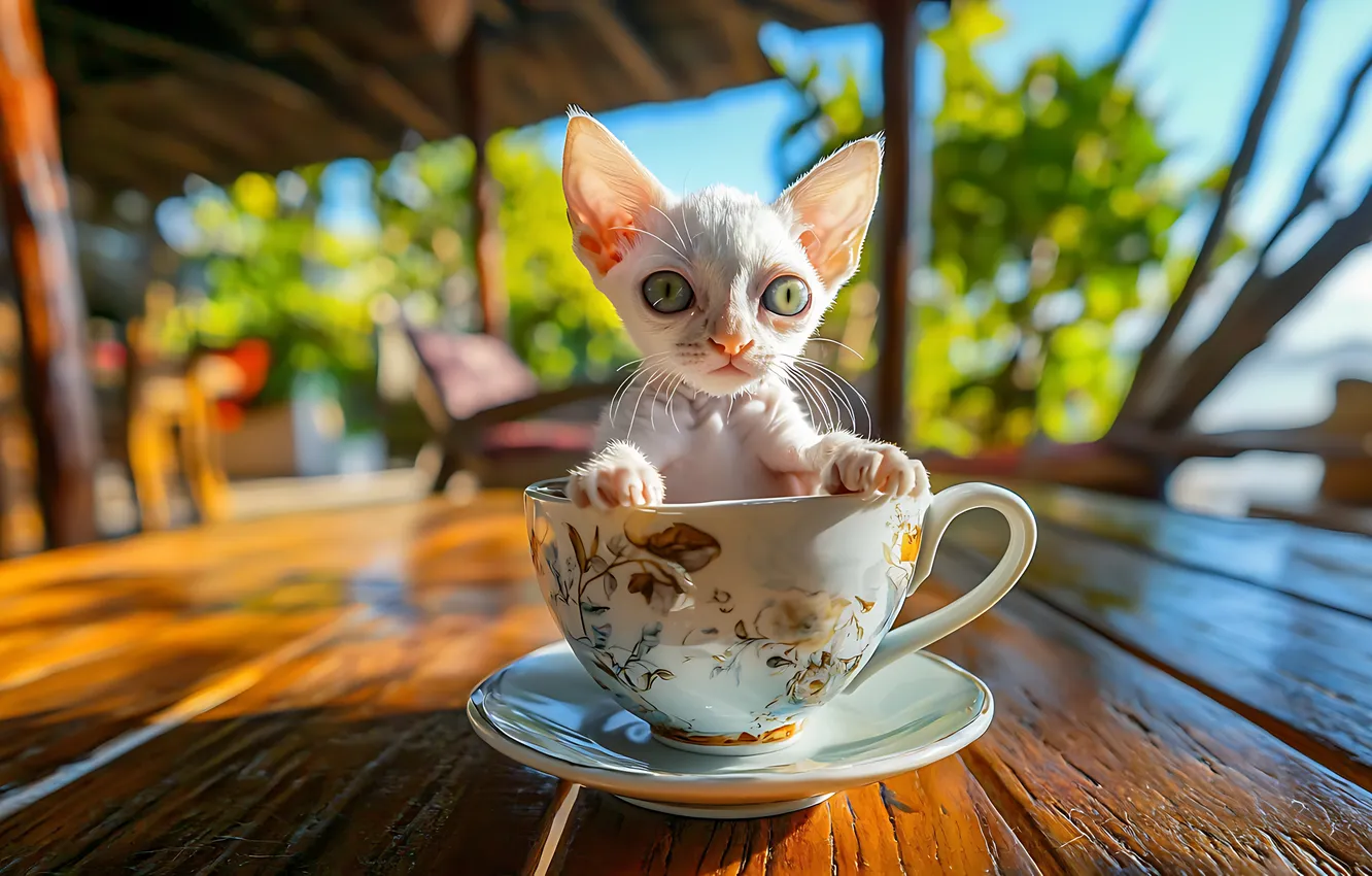 Photo wallpaper cat, white, look, light, nature, pose, table, Board