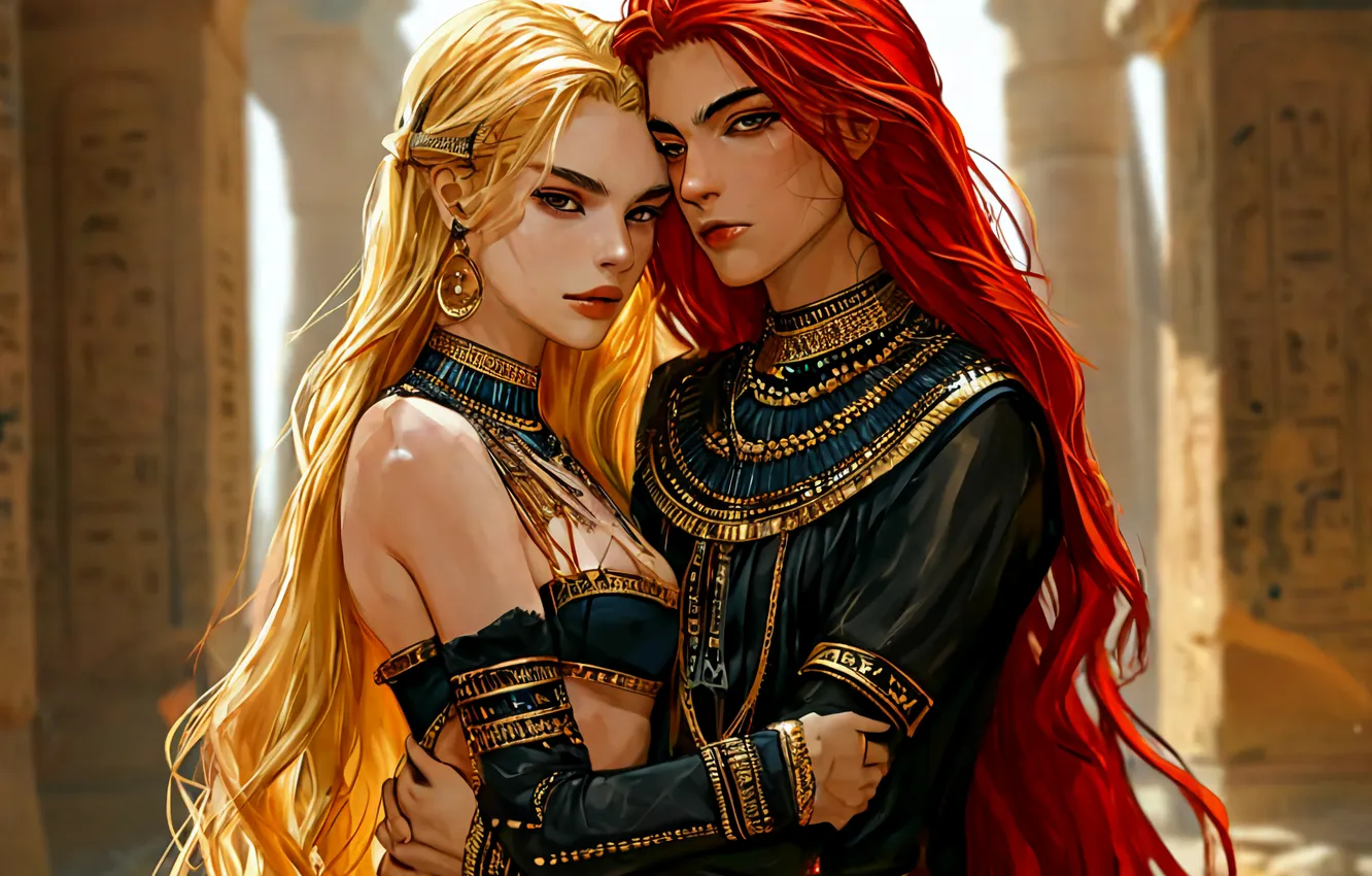 Photo wallpaper art, Seth, The Ennead, AI ART, Nephthys, Seth and Nephthys