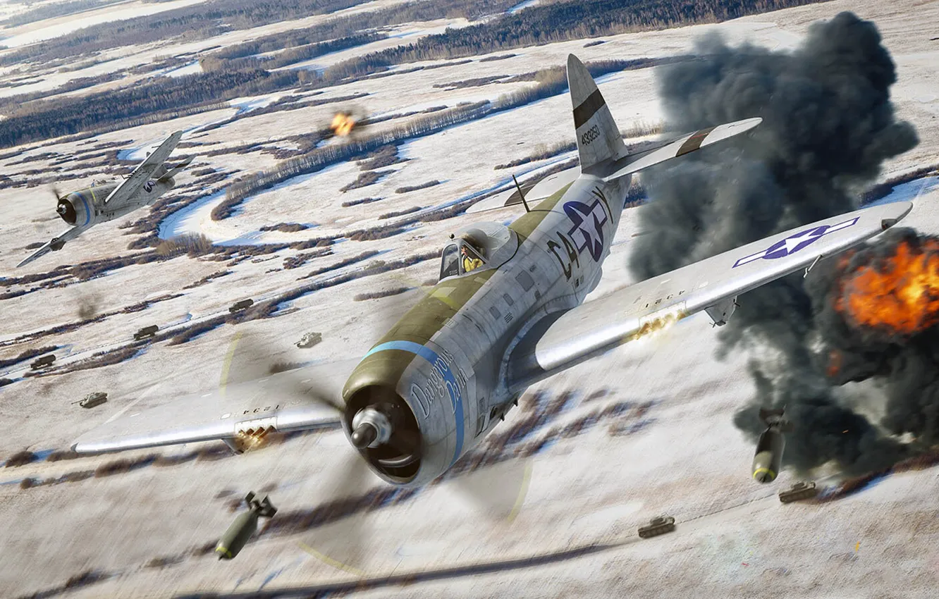 Photo wallpaper Republic P-47 Thunderbolt, military flight simulator, Hell Hawks Over the Bulge, IL-2 GREAT BATTLES SERIES
