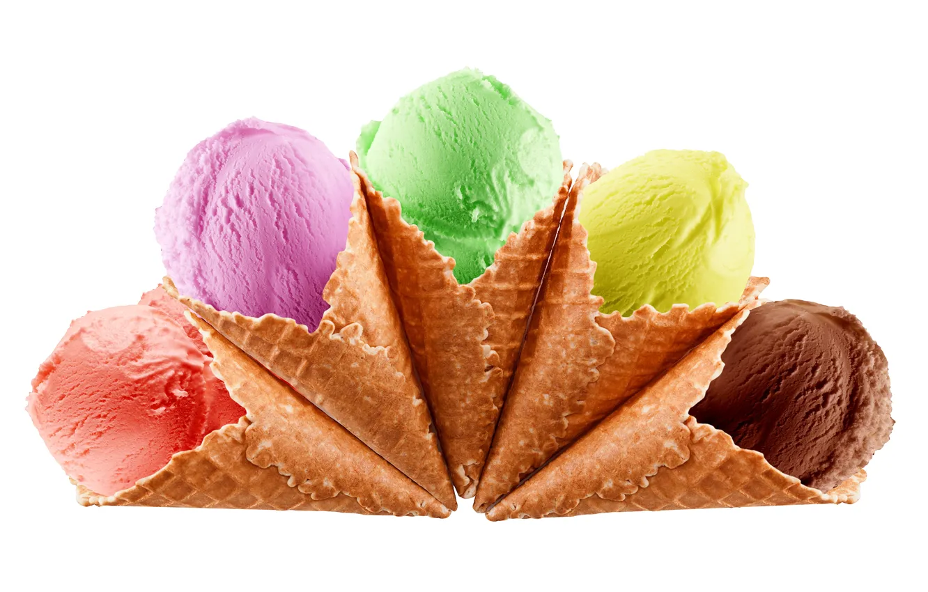 Photo wallpaper color, ice cream, horn, dessert, waffles