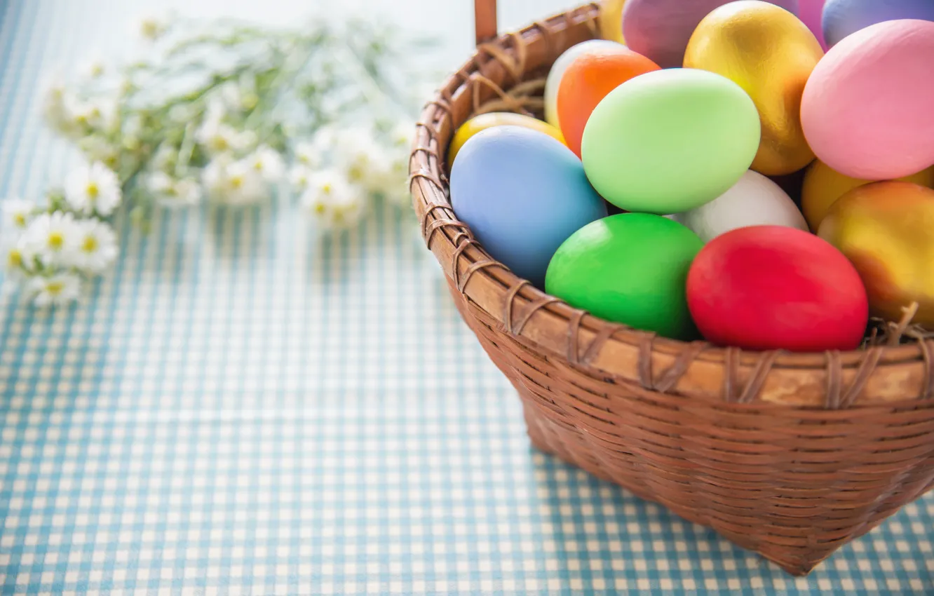 Photo wallpaper eggs, Easter, basket, colorful, eggs