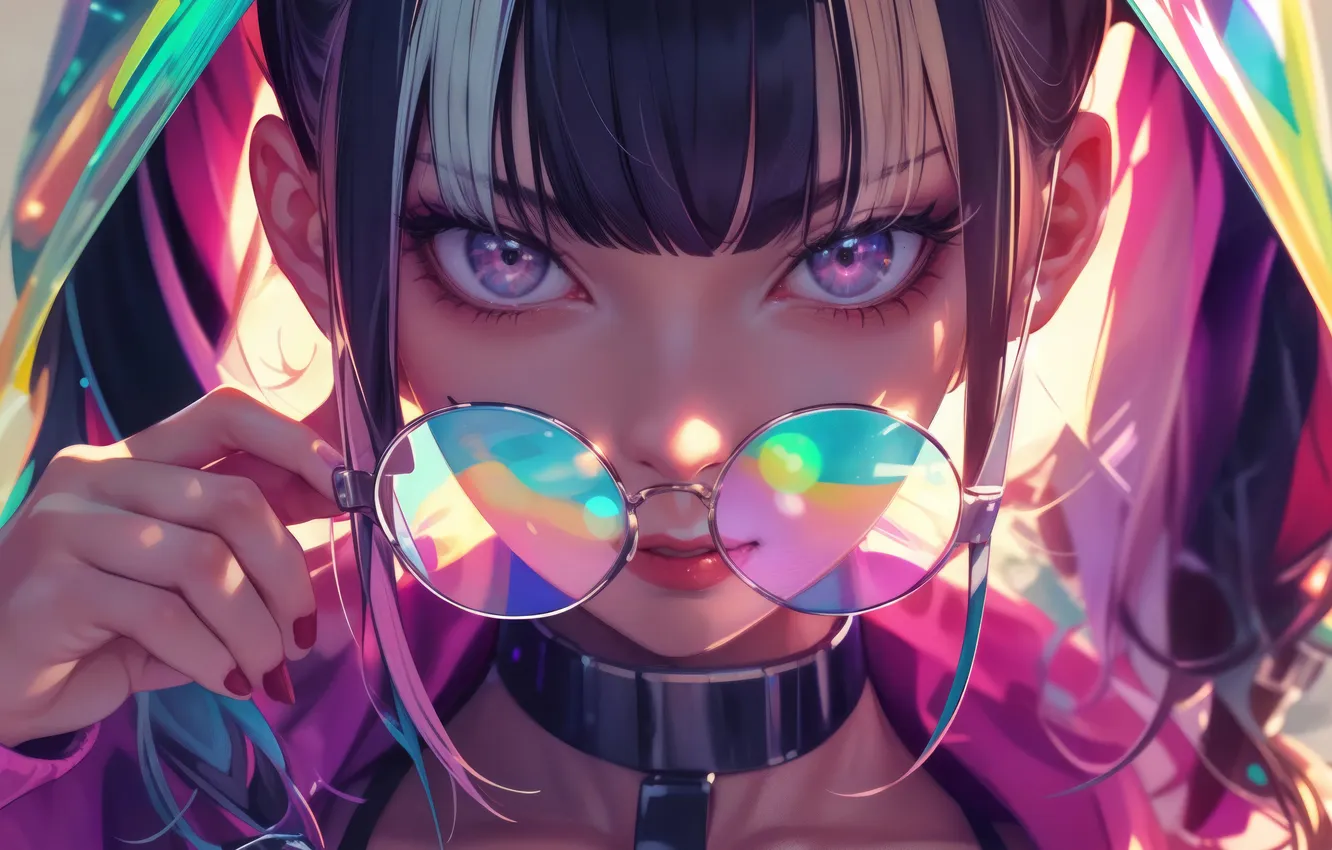 Photo wallpaper girl, glasses, anime girl, AI Generated
