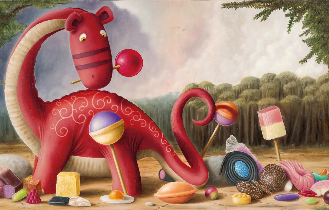 Photo wallpaper dinosaur, art, sweets, candy, children's
