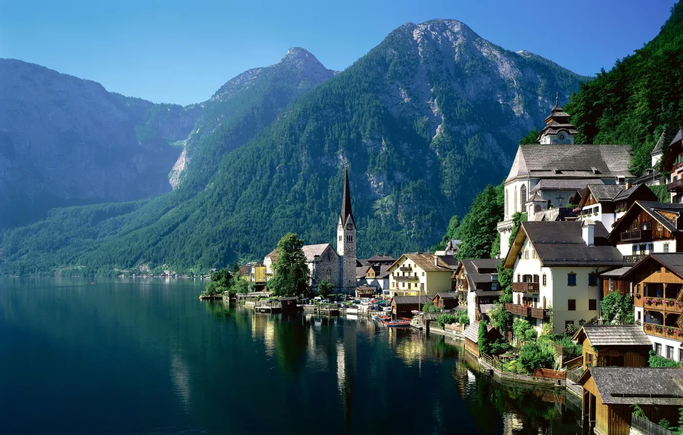 Photo wallpaper river, Austria, Hallstat