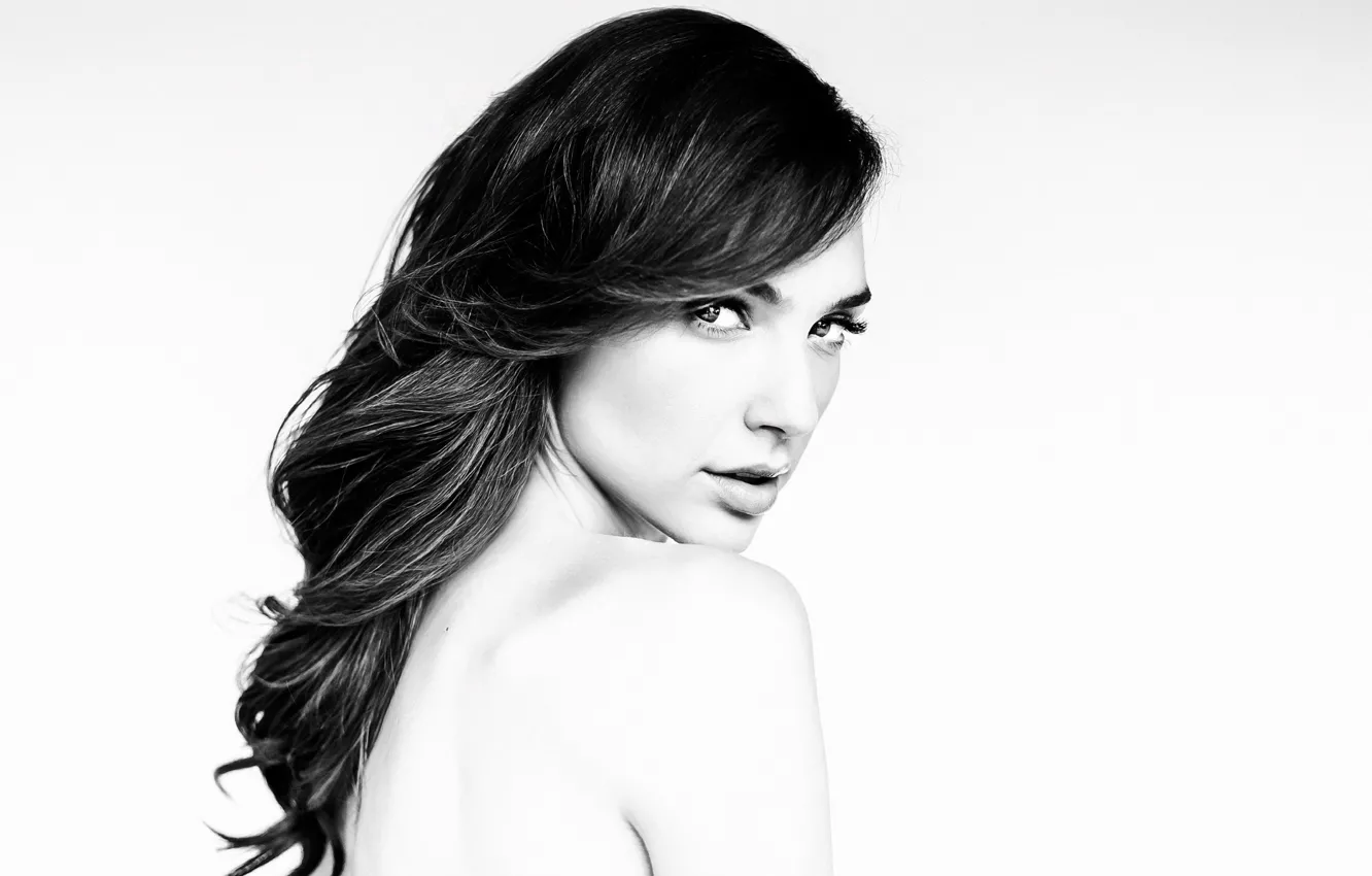 Photo wallpaper look, model, makeup, actress, brunette, hairstyle, white background, black and white