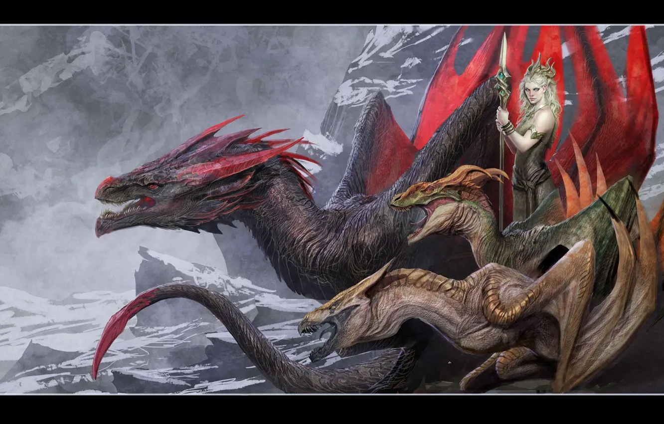 Photo wallpaper art, dragon, Game of Thrones, Daenerys Targaryen, TV series, HBO, the mother of dragons, television …
