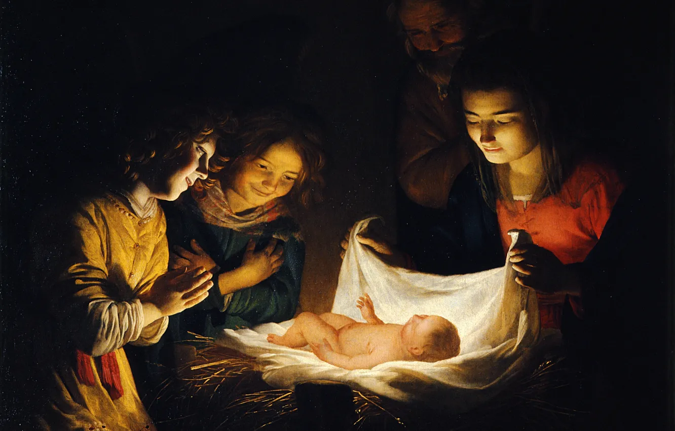 Photo wallpaper picture, mythology, Gerrit van Honthorst, Gerard van Honthorst, Baby Worship