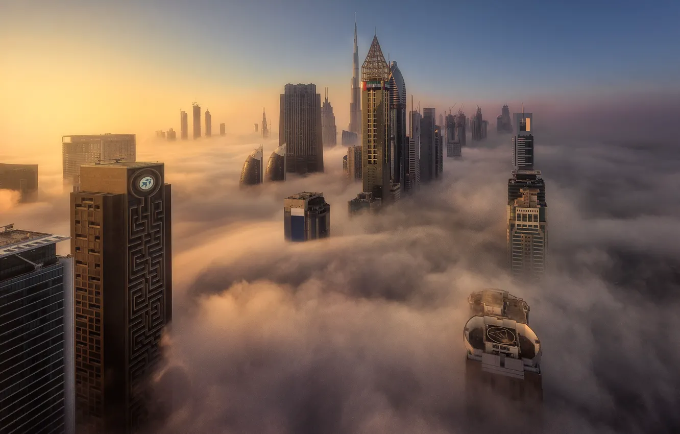 Photo wallpaper light, the city, fog, Dubai, UAE