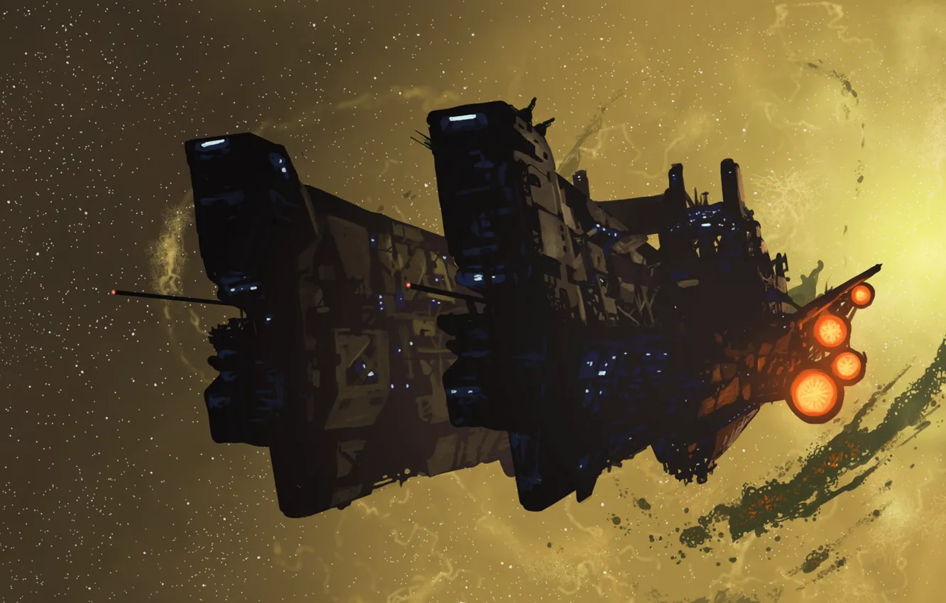 Photo wallpaper space, stars, lights, lights, engine, ship, turbine