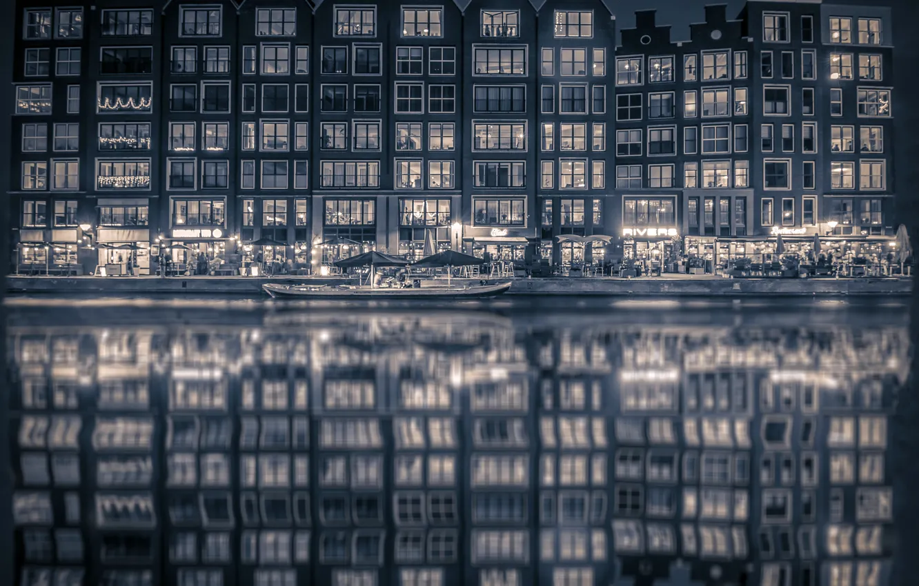 Photo wallpaper water, light, night, reflection, channel, Netherlands, architecture, the gondola