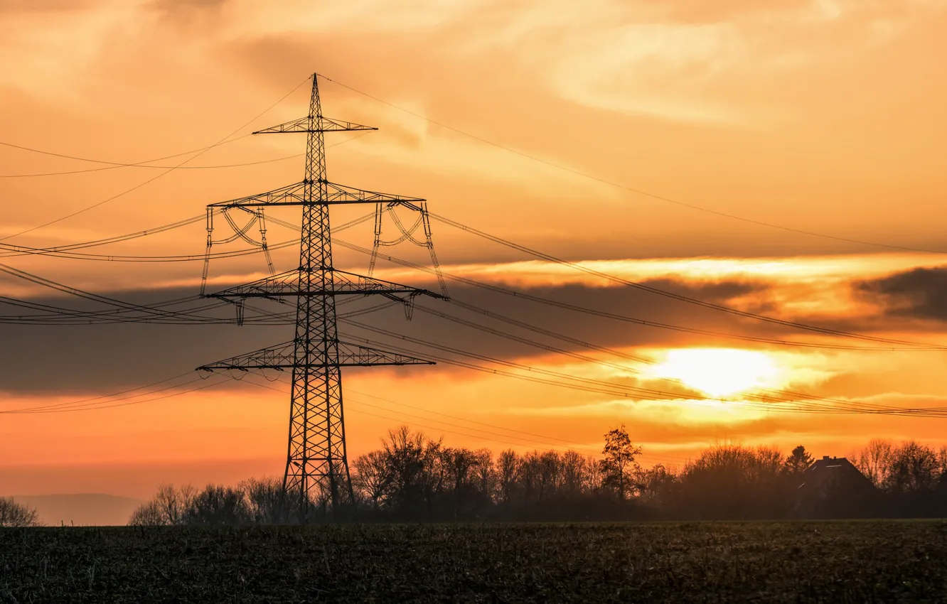 Photo wallpaper the sky, night, power lines