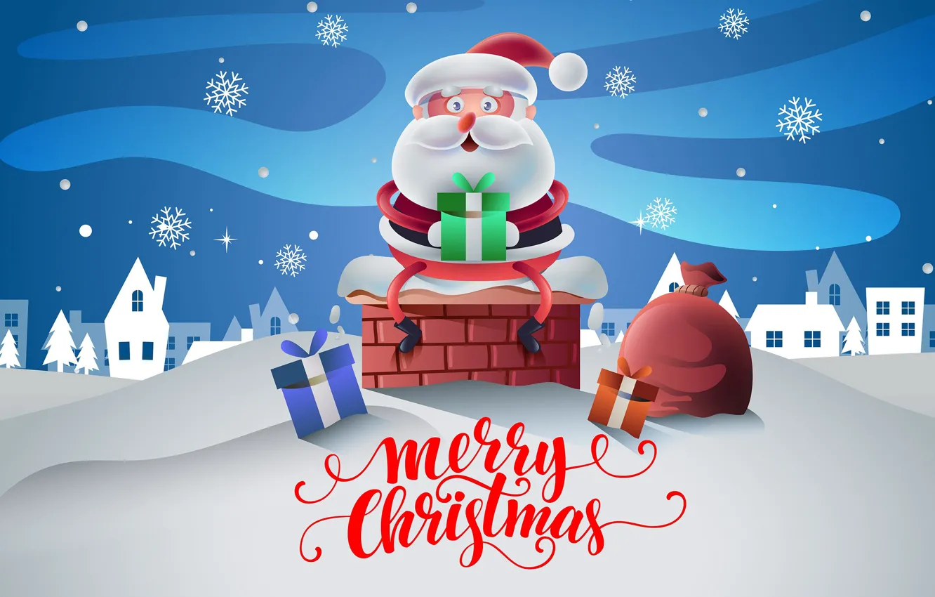 Photo wallpaper winter, snow, gift, new year, Christmas, Santa Claus