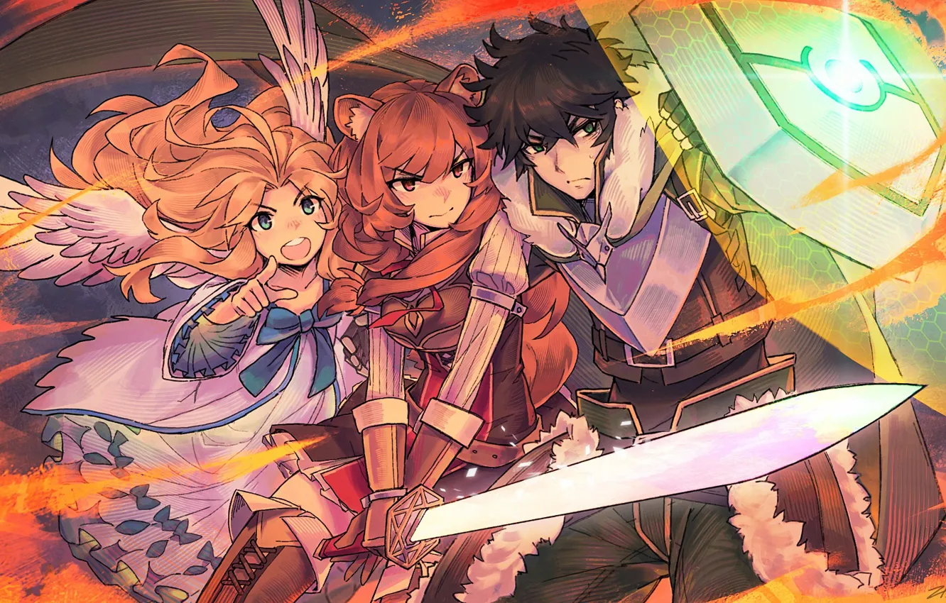 Photo wallpaper girl, sword, guy, The Rising of the Shield Hero