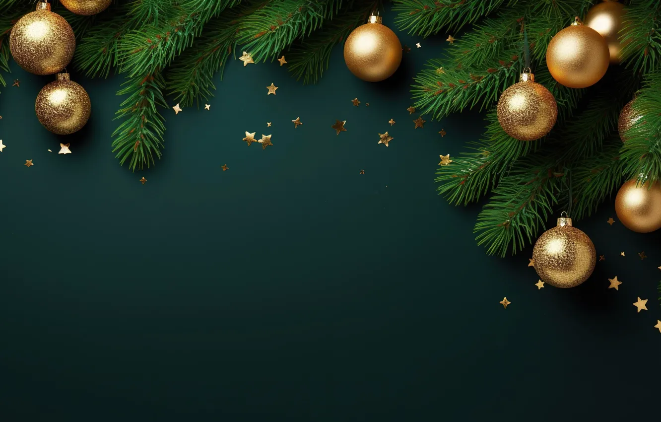 Photo wallpaper decoration, the dark background, balls, New Year, Christmas, golden, new year, happy