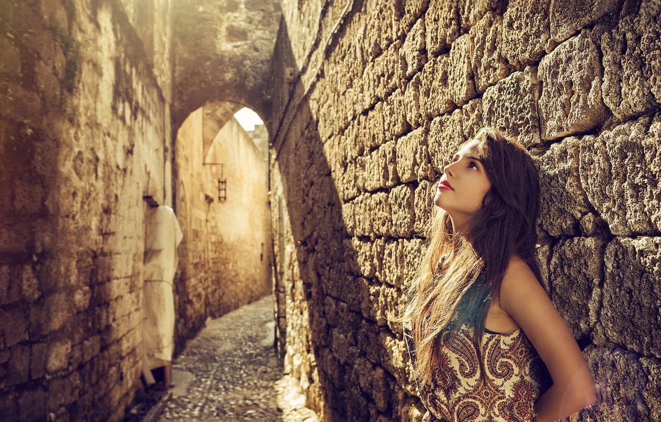 Photo wallpaper girl, light, street