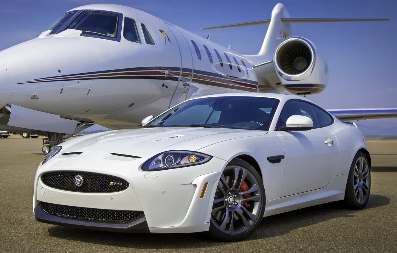 Photo wallpaper white, the sky, Jaguar, Jaguar, supercar, the plane, the front, Gulfstream