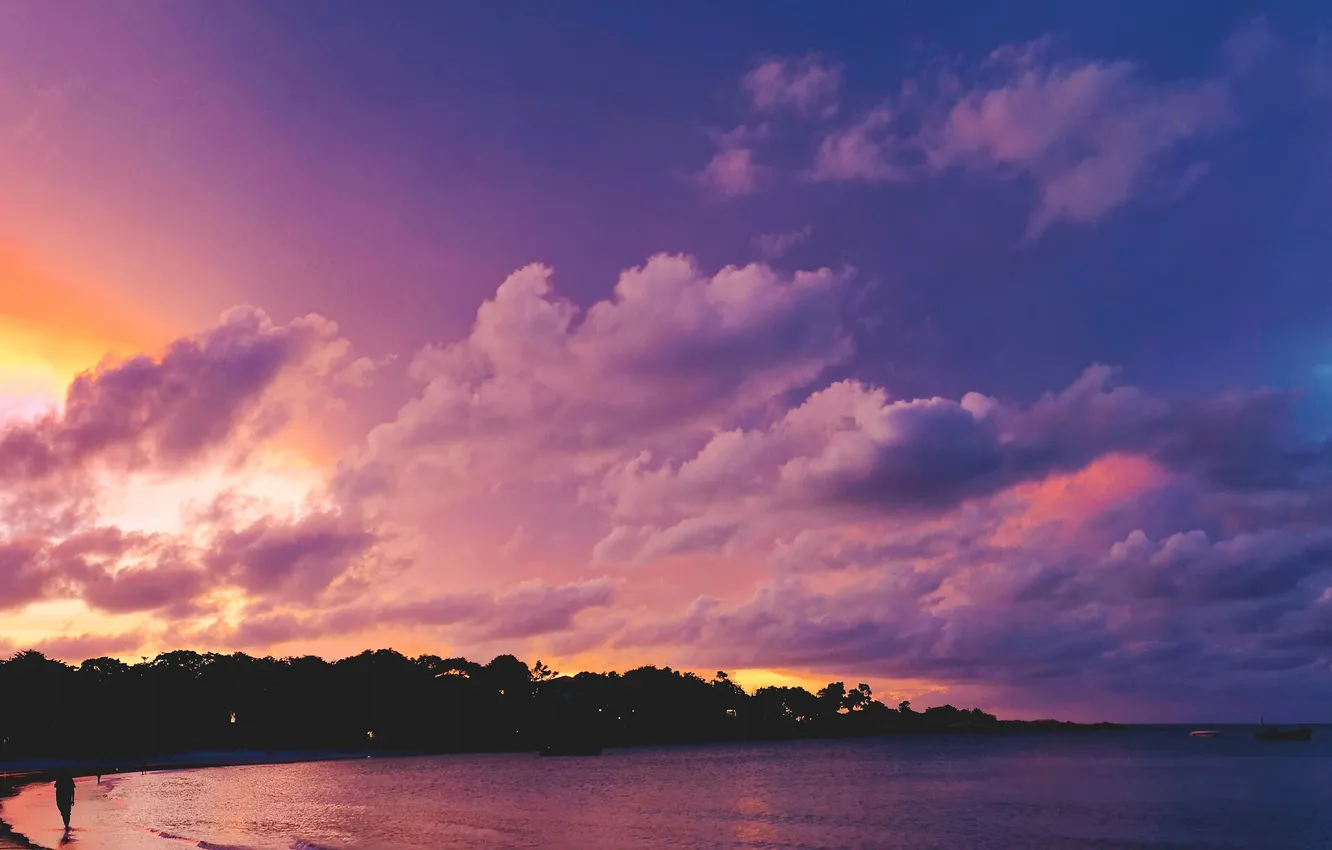 Photo wallpaper the sky, sunrise, morning, panorama