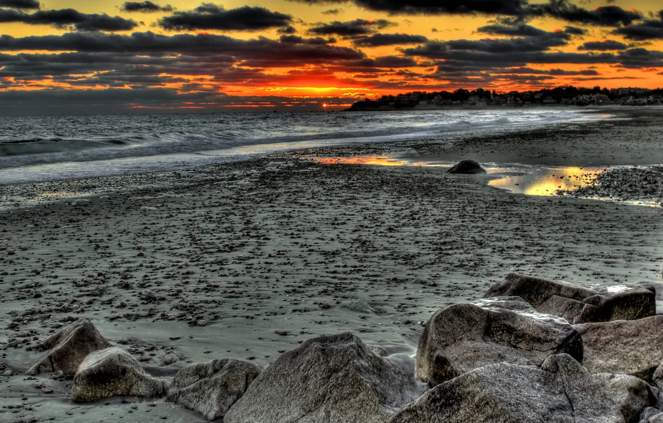 Photo wallpaper sea, beach, the sky, clouds, landscape, sunset, nature