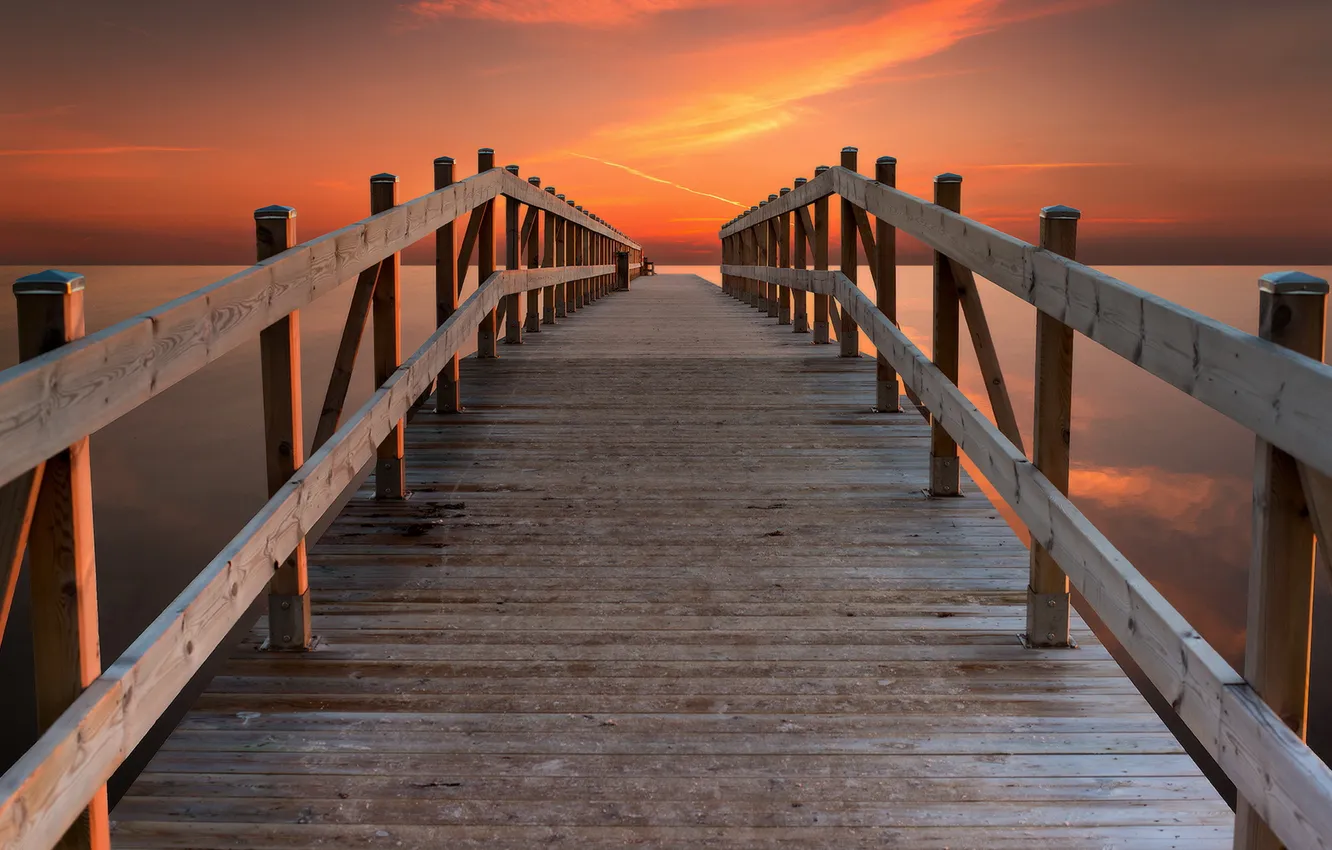 Photo wallpaper the sky, sunset, bridge