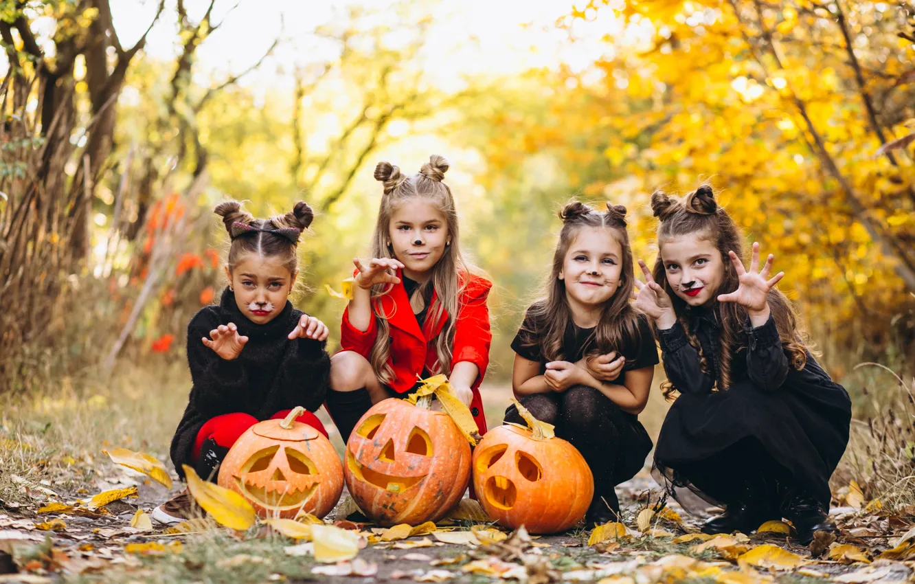Photo wallpaper road, autumn, look, nature, children, pose, Park, holiday