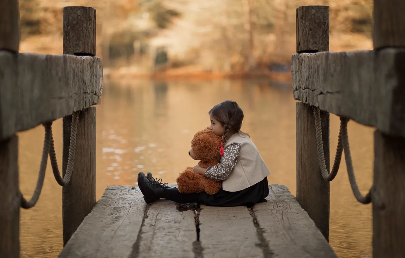 Photo wallpaper toy, bear, pierce, girl