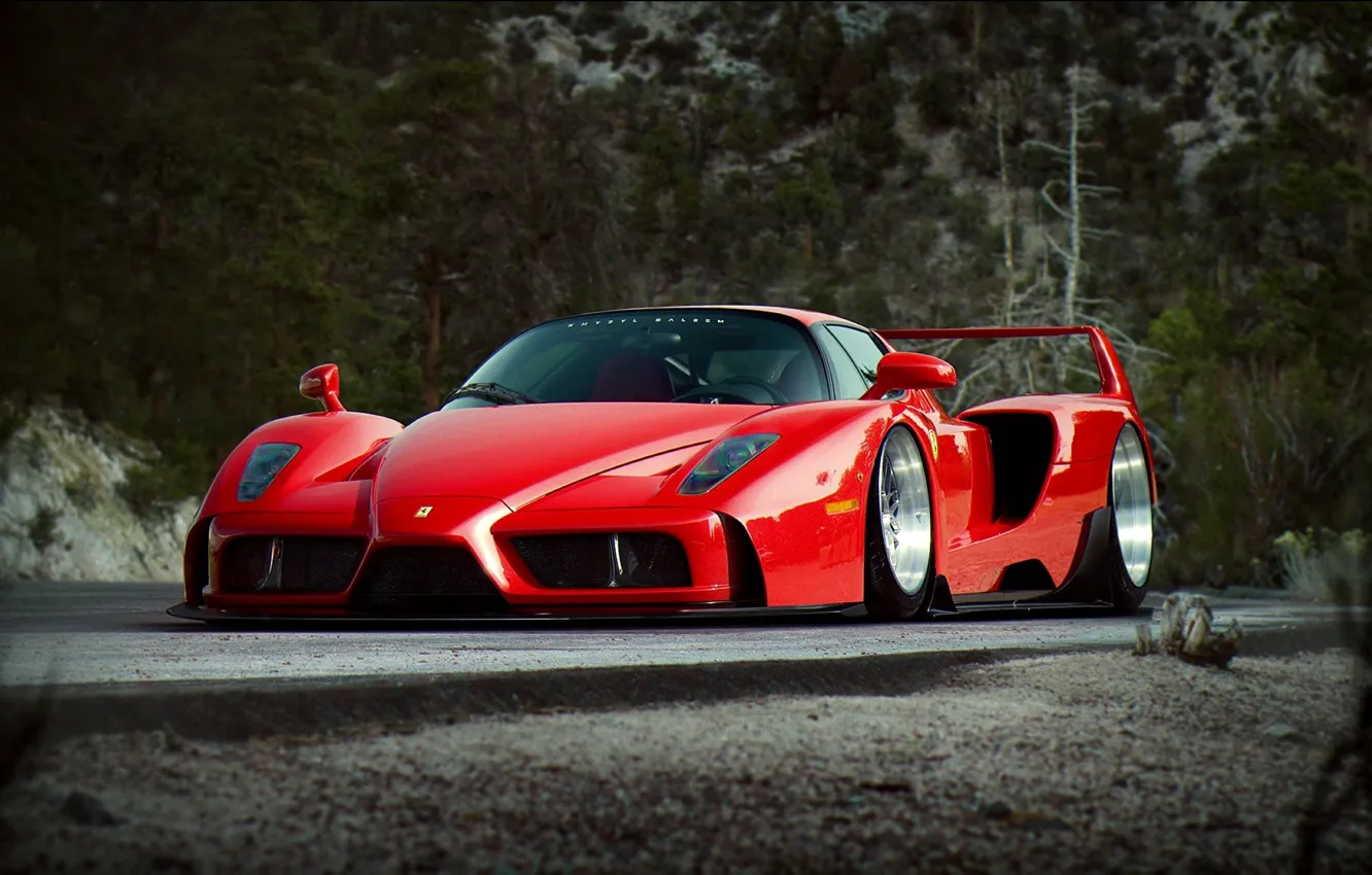 Photo wallpaper road, trees, design, Ferrari, Ferrari Enzo, exterior, Super Kar