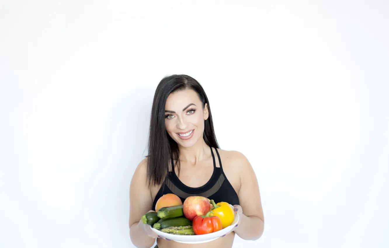 Photo wallpaper model, fruit, brunette
