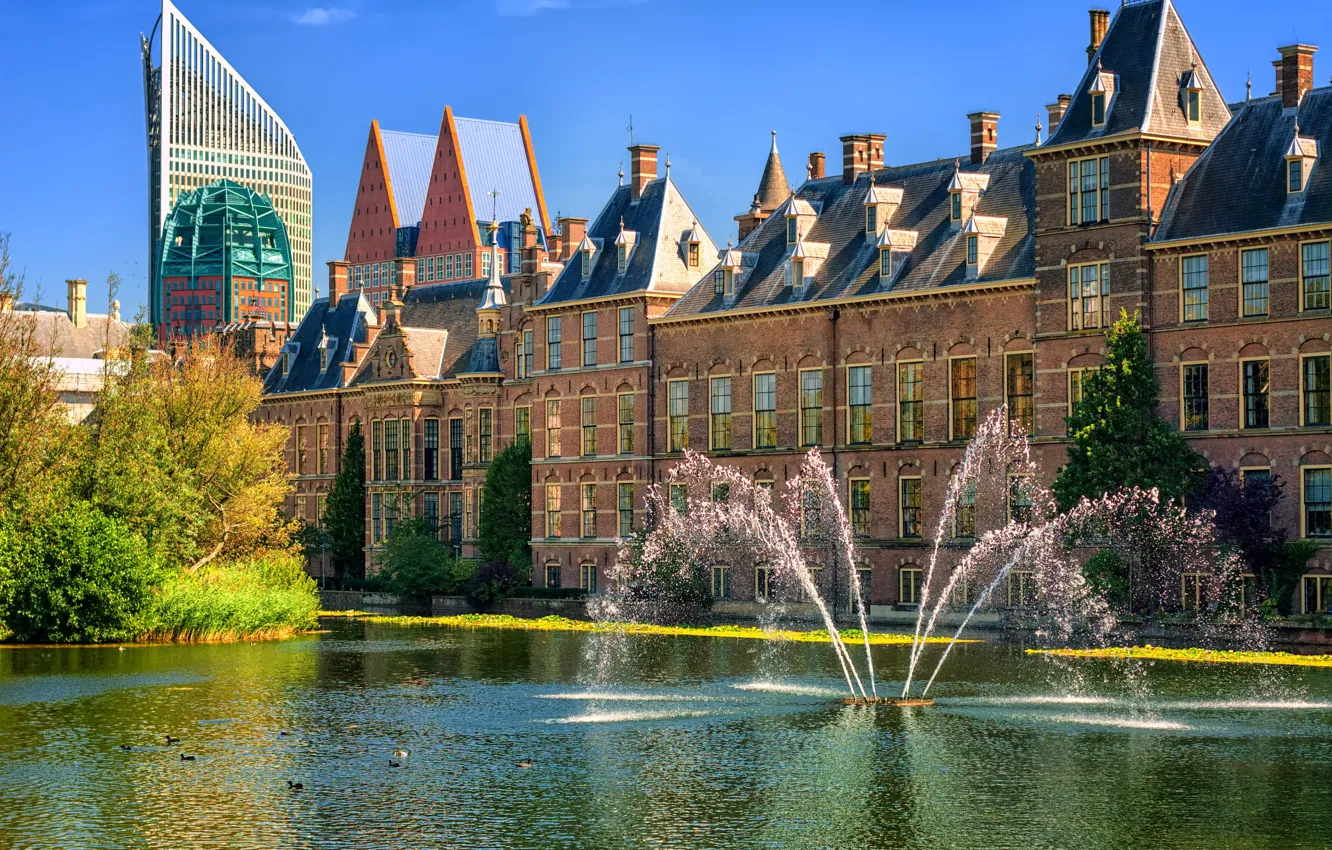 Photo wallpaper Netherlands, fountains, Holland, The Hague, The Hague, Binnenhof, Binnenhof palace
