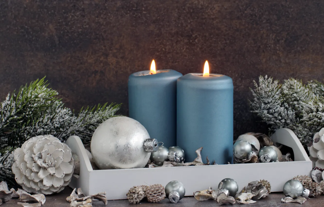 Photo wallpaper candles, New Year, Christmas, balls, merry christmas, decoration, xmas, holiday celebration