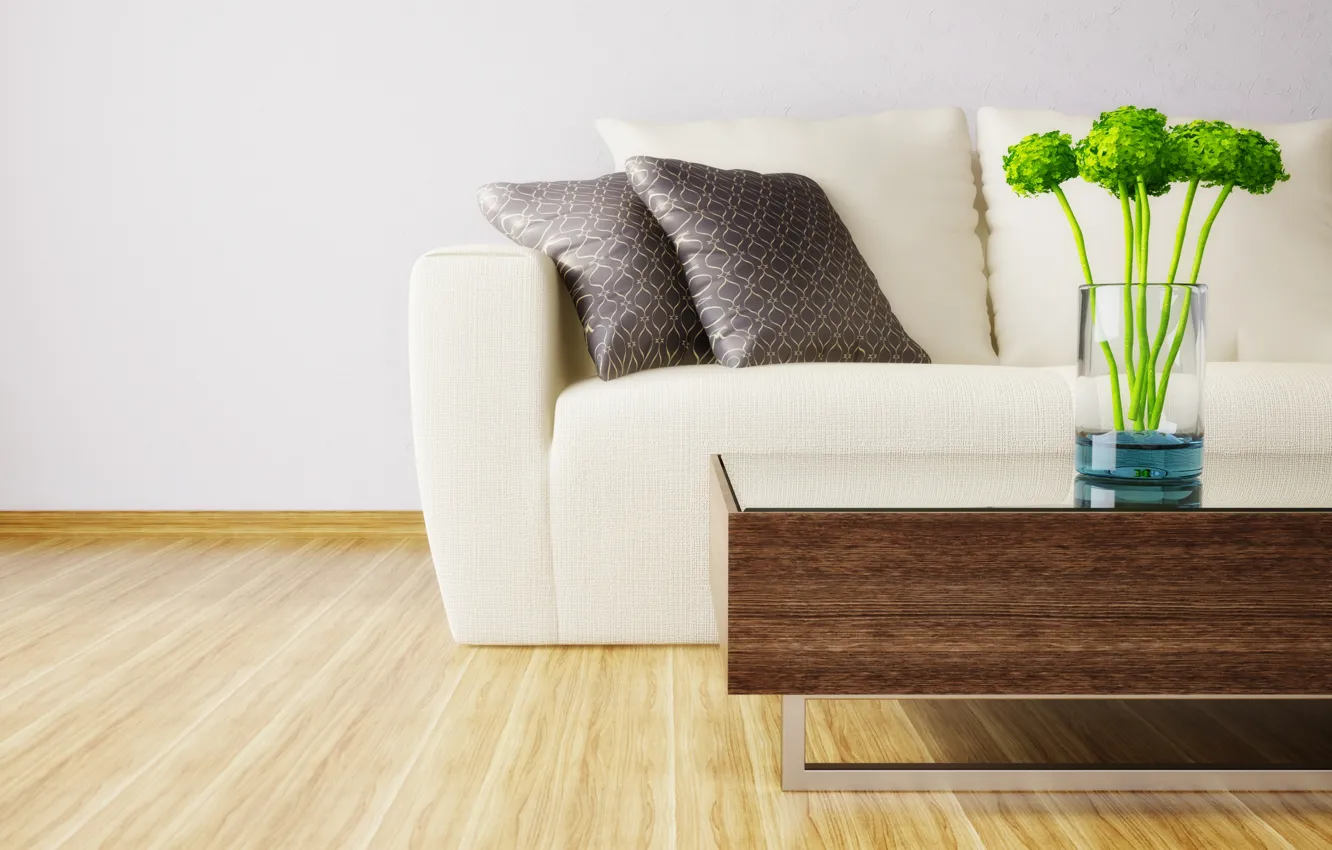 Photo wallpaper white, design, style, table, sofa, interior, pillow, flooring