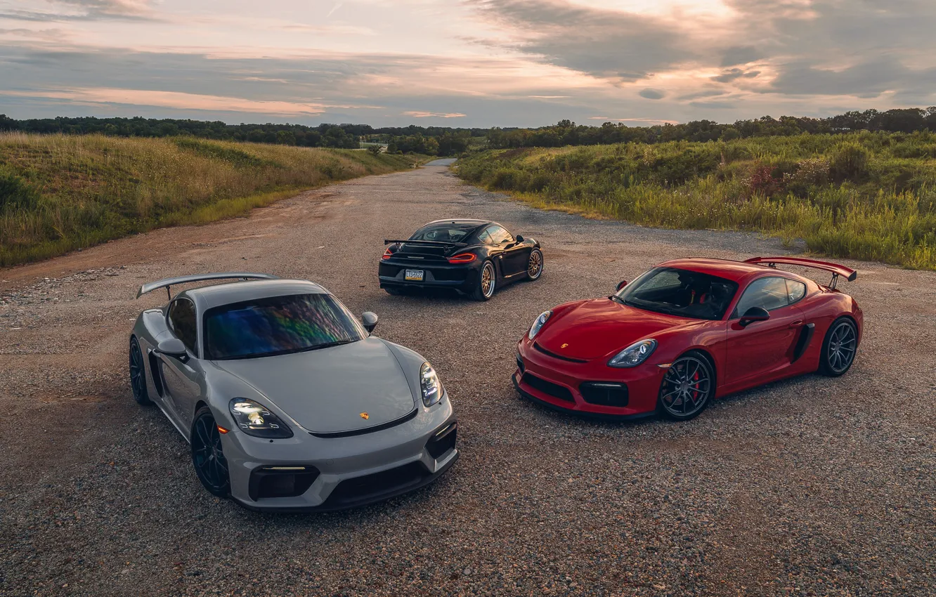 Photo wallpaper headlights, Porsche, car, field, sunlight, GT4, road, Taillights