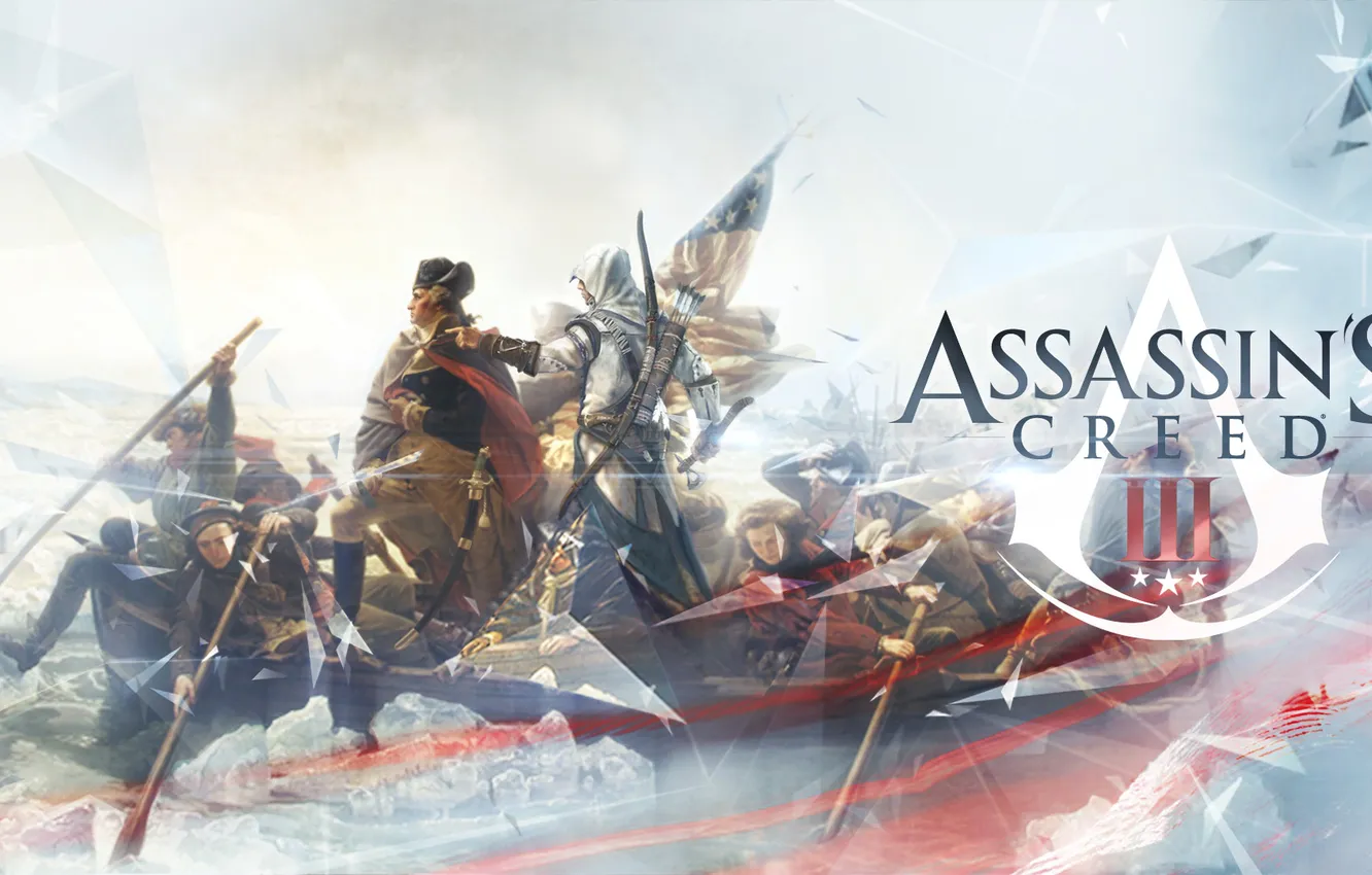 Photo wallpaper boat, people, assassin, Connor, assassins creed 3