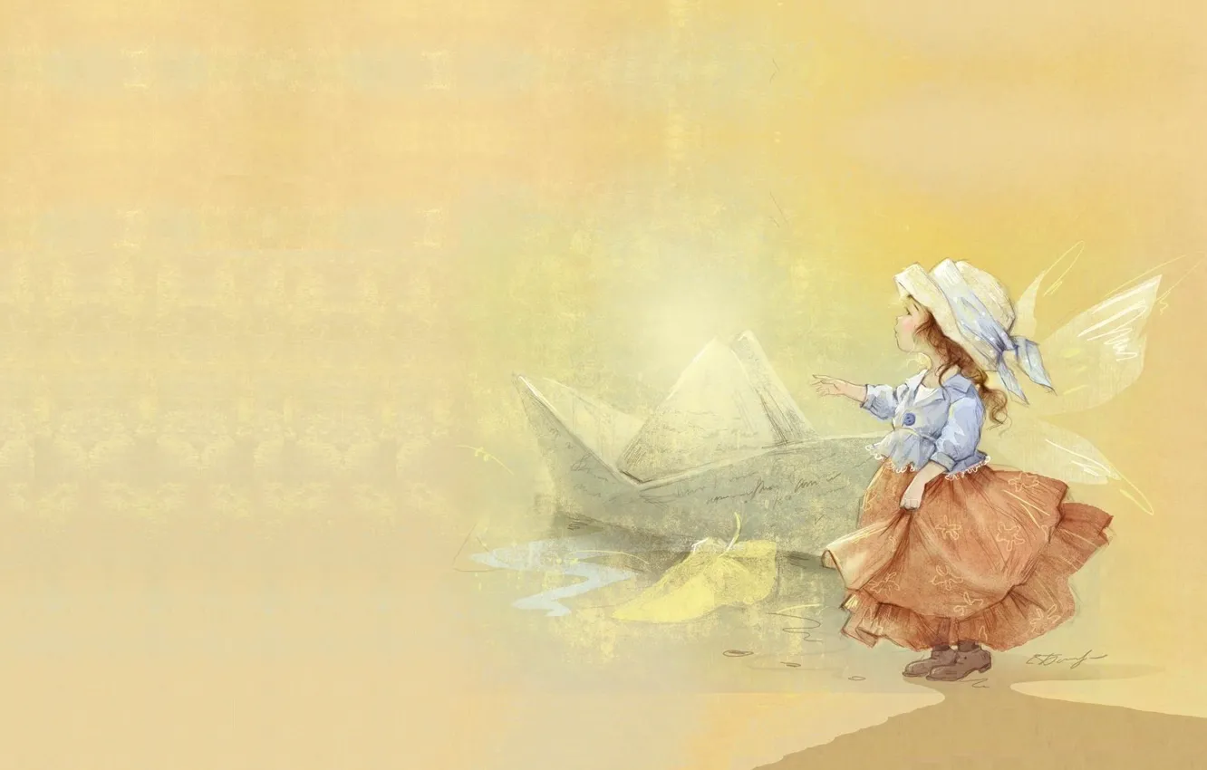 Photo wallpaper dream, mood, girl, boat, children's, Catherine Attendants