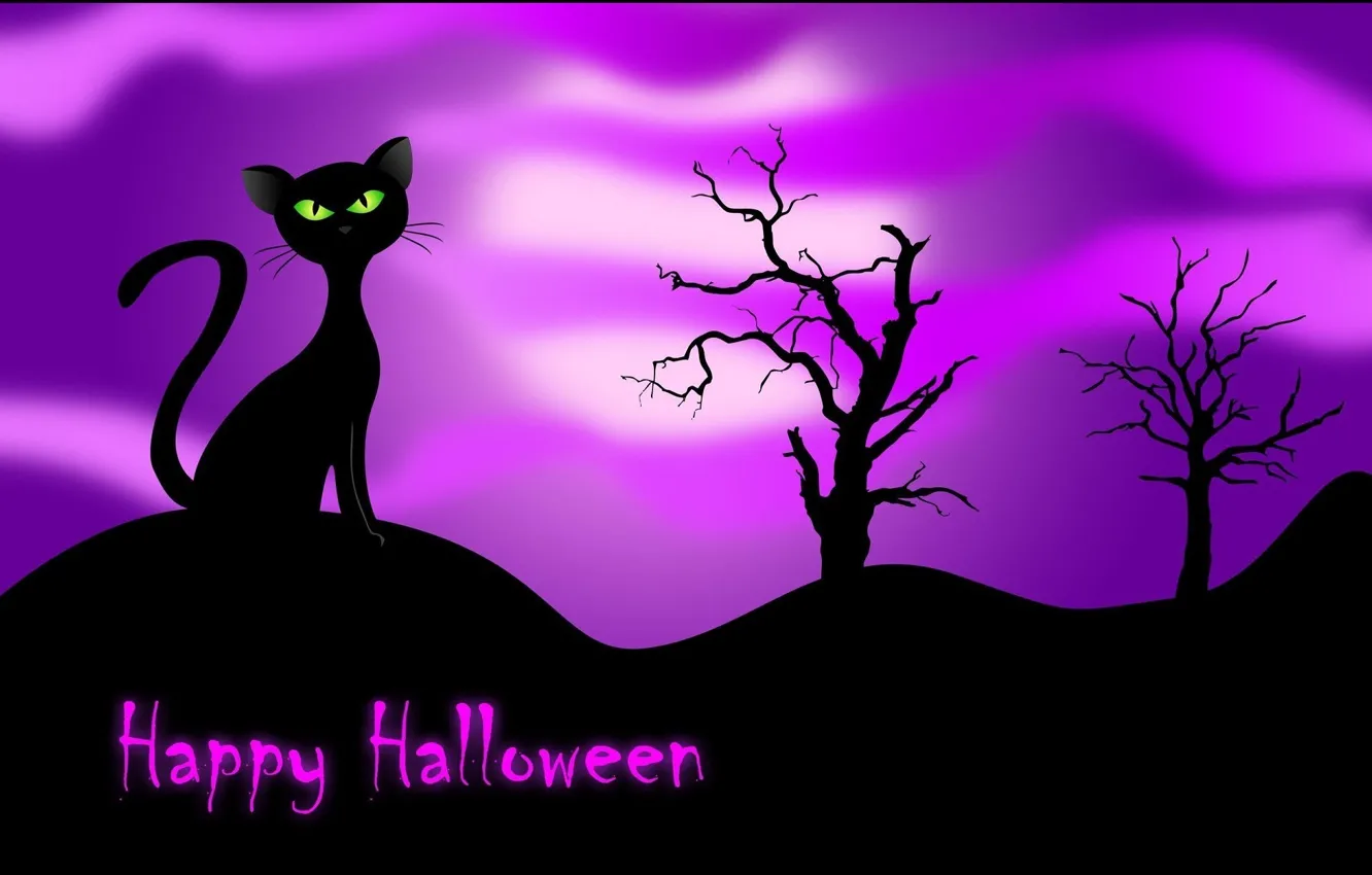 Photo wallpaper cat, night, black, Happy Halloween