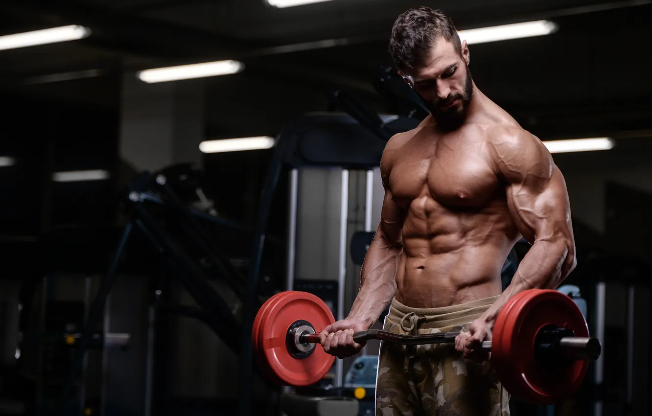 Photo wallpaper man, muscles, sports, bodybuilding, barbell