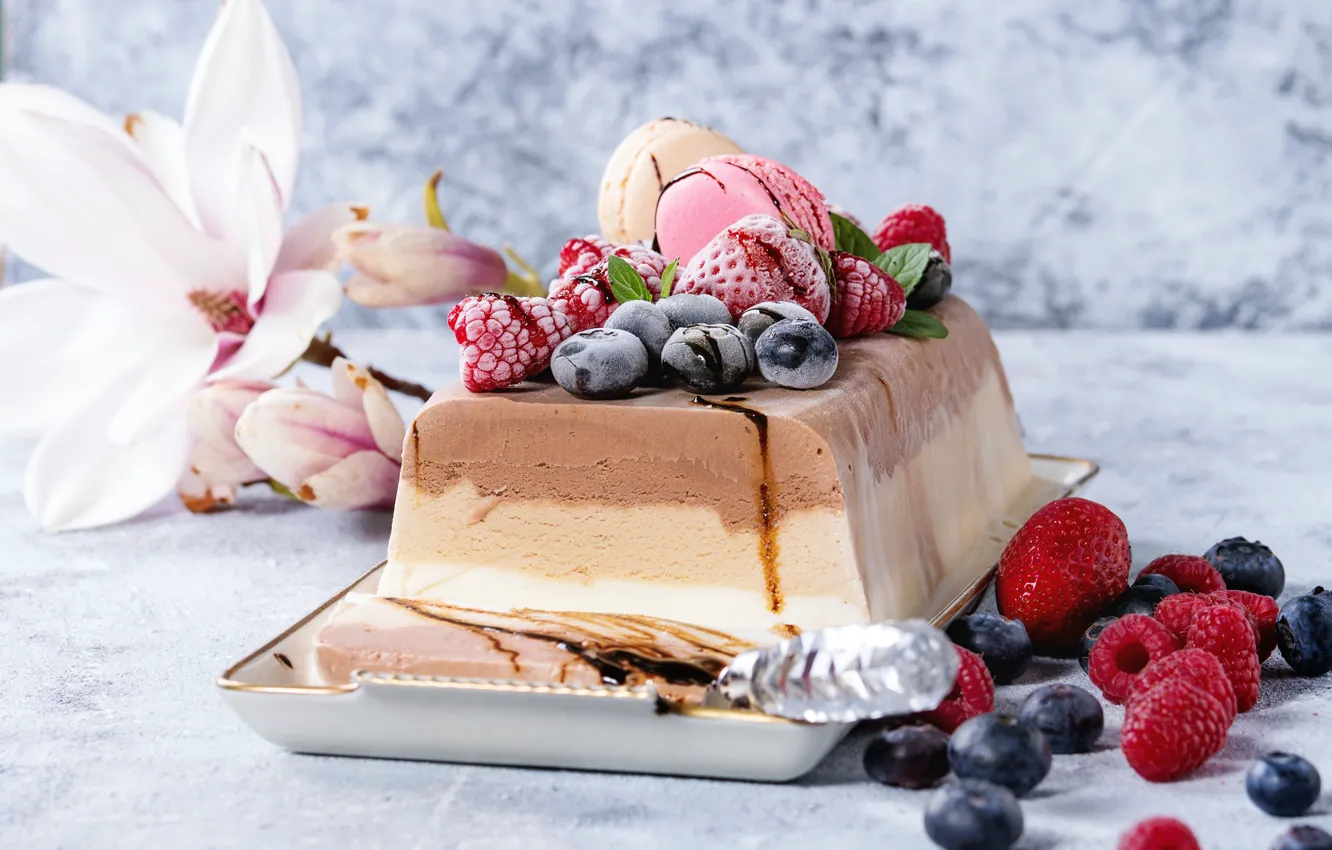Photo wallpaper flower, berries, ice cream, cake, dessert, tray, Natasha Breen