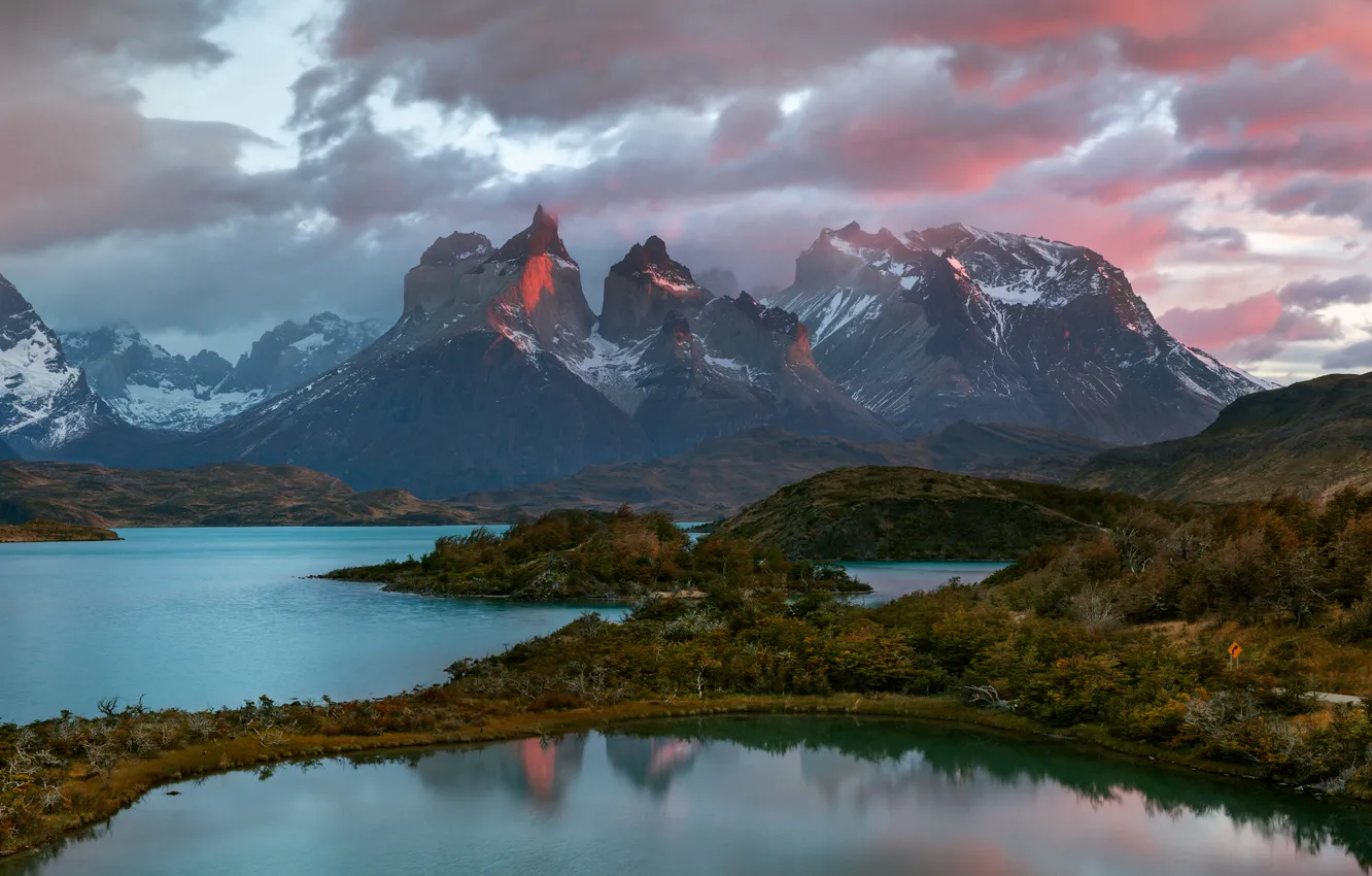 Photo wallpaper river, spring, the evening, April, Chile, South America, Patagonia, the Andes mountains