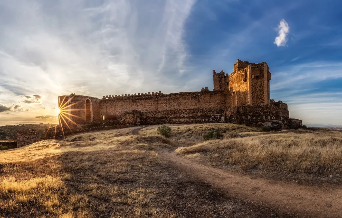 Photo wallpaper road, field, castle, ruins