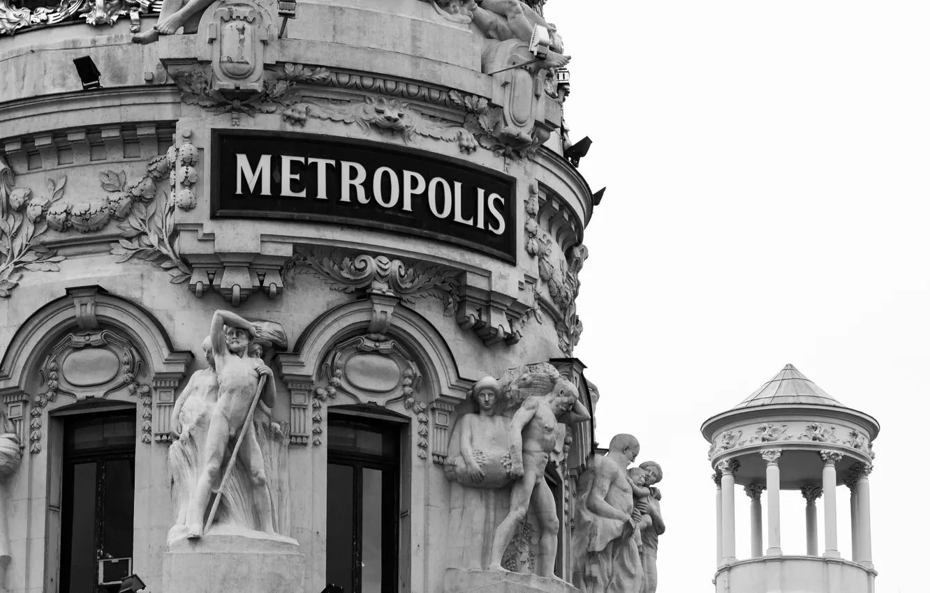 Photo wallpaper the building, black and white, Spain, Madrid