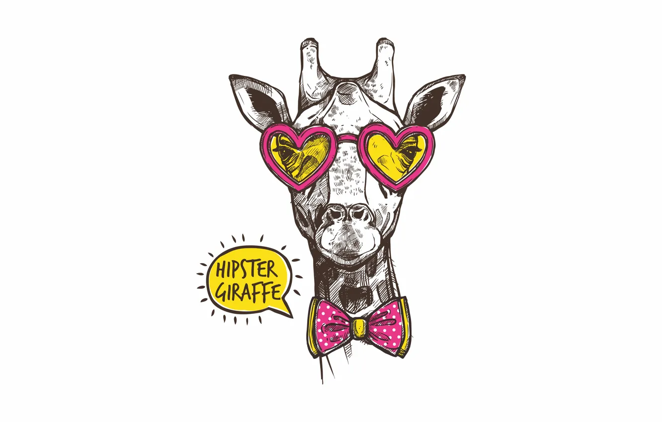 Photo wallpaper love, glasses, giraffe, hearts, bow, bow, hipster