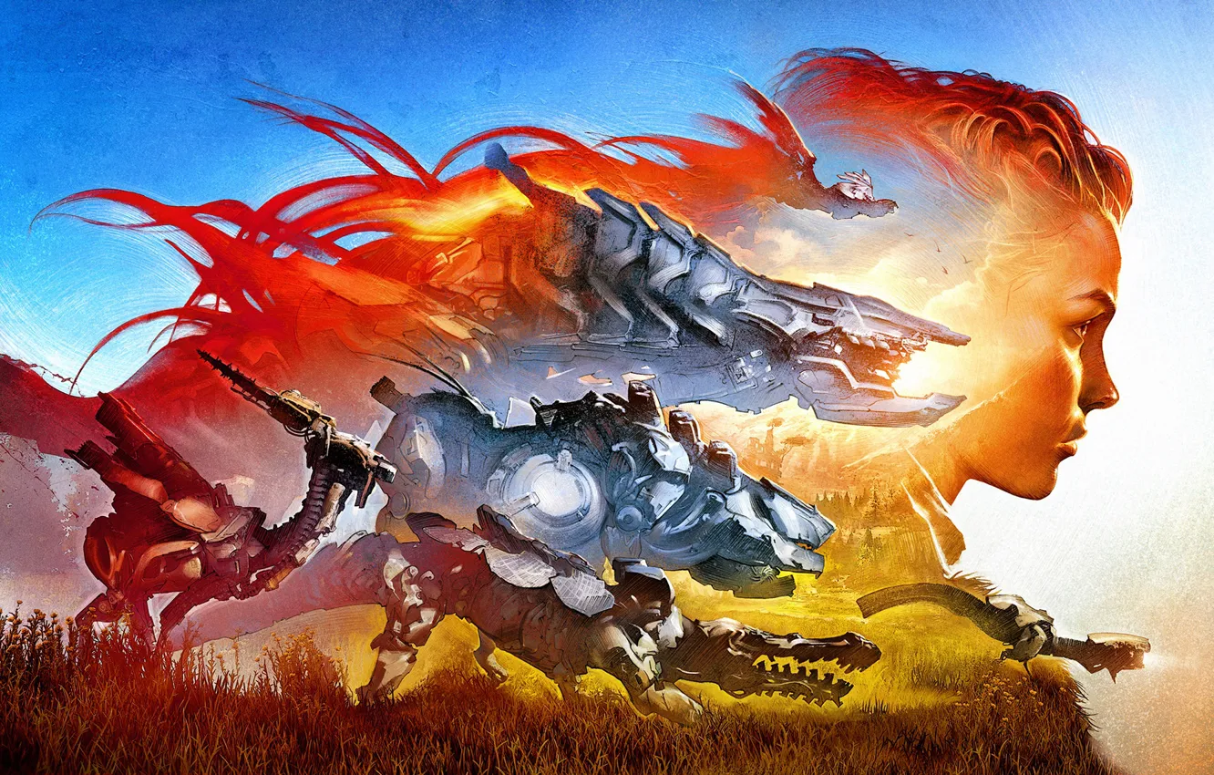 Photo wallpaper Sony, art, PS4, Horizon: Zero Dawn, Aloy