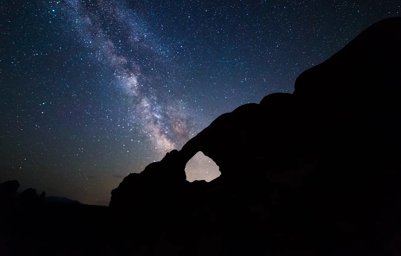 Photo wallpaper the sky, stars, night, the milky way, Arches National Park