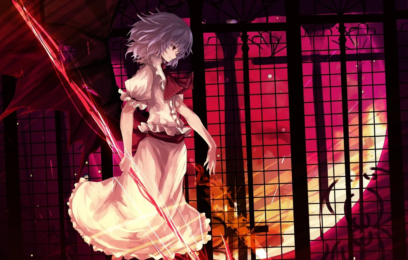 Photo wallpaper girl, night, magic, the moon, wings, window, art, spear